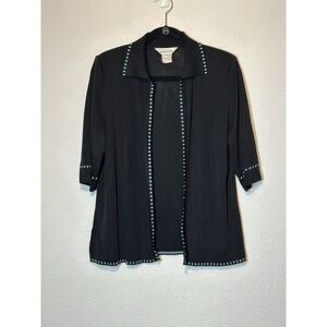Vin Exclusively‎ Misook True Black Open Front Jacket Cardigan Half Sleeve Size L